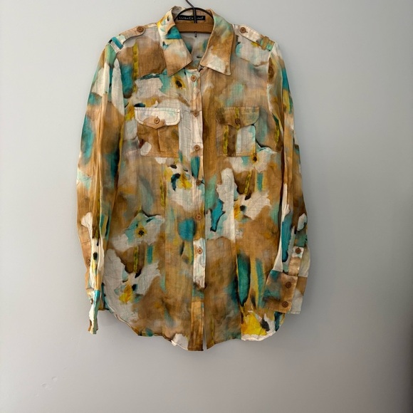 Luisa Cerano Woman’s sz 8 Abstract Rami Blouse - Picture 1 of 7